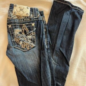 Miss Me Dark Blue Boot Cut Jeans with Embellished Back Pocket